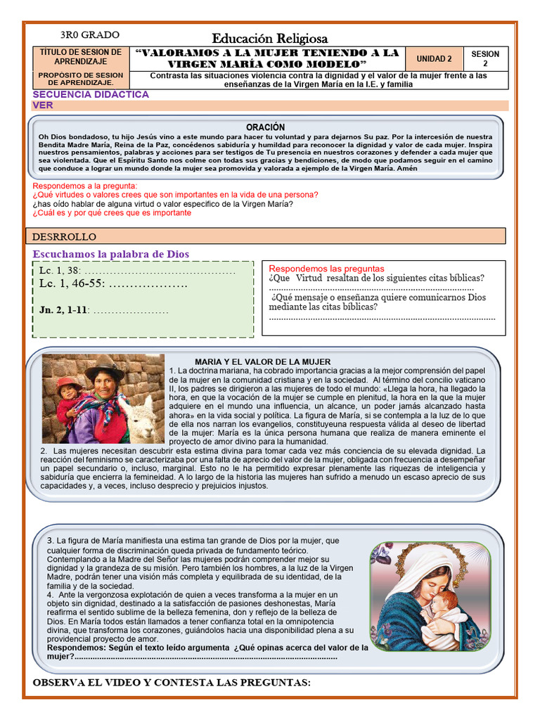 3ro Ud 2 Actividad N°2 Maria | PDF | María, madre de Jesús | Mujer