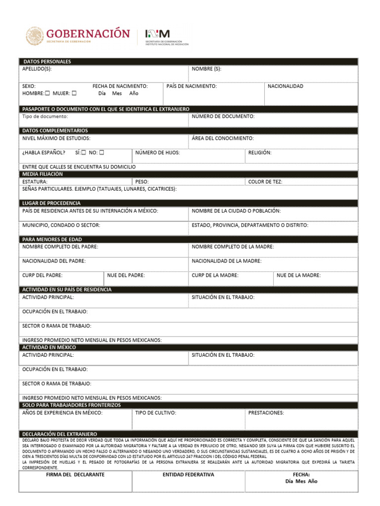 Formato Básico INM para Extranjeros | PDF | México