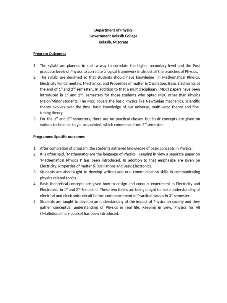 Physics Program Outcomes and Courses | PDF | Classical Mechanics | Physics