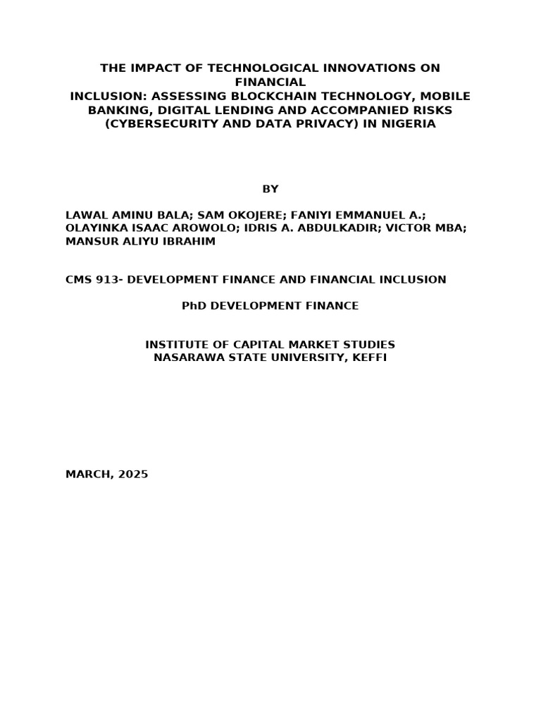 Tech Innovations Boosting Financial Inclusion in Nigeria | PDF ...