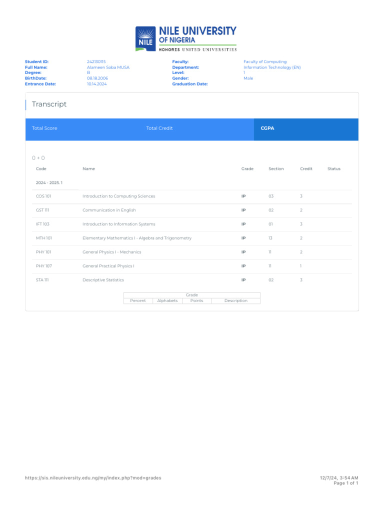 Student Transcript | PDF