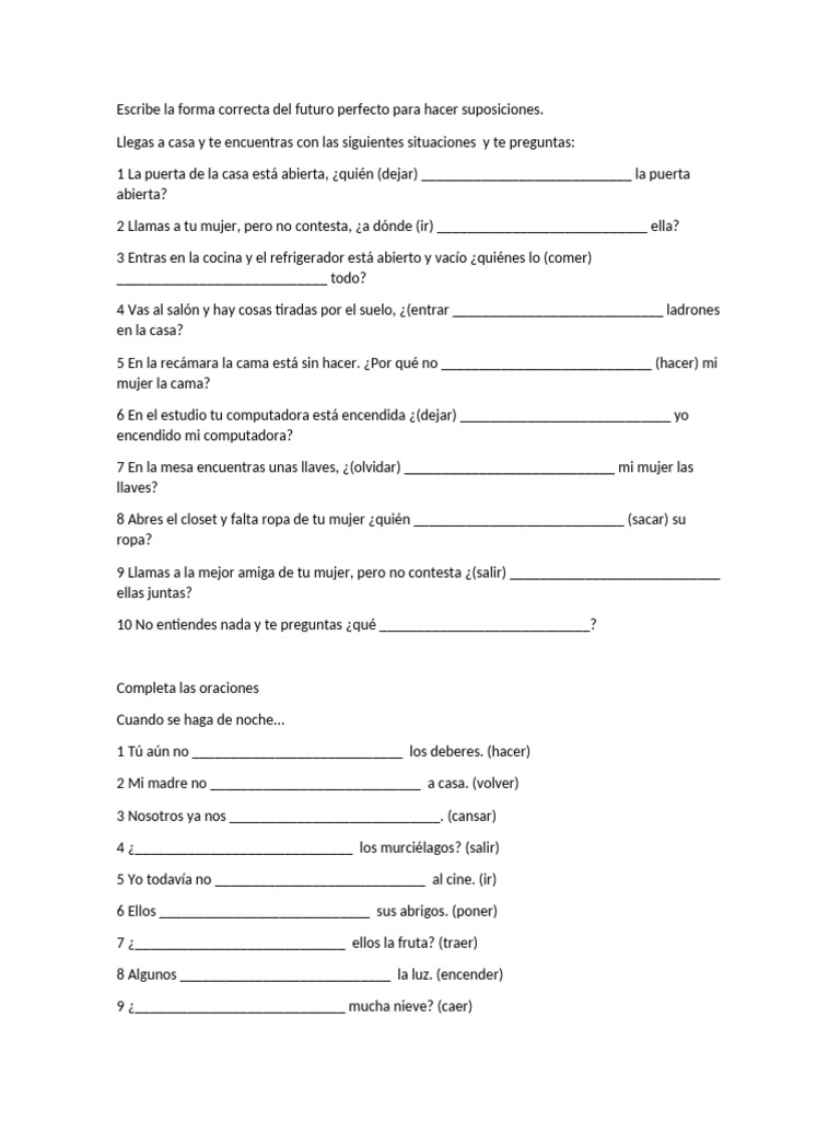 Suposiciones en Futuro Perfecto en Español | PDF