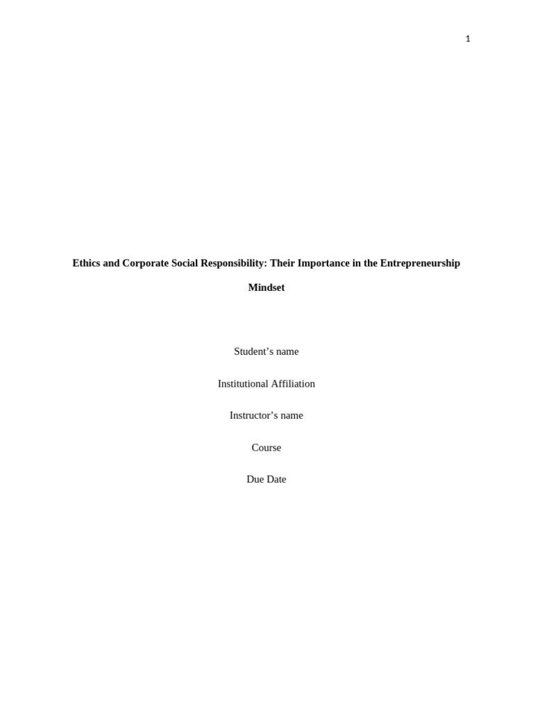 Ethics and CSR in Entrepreneurship Mindset | PDF | Corporate Social ...