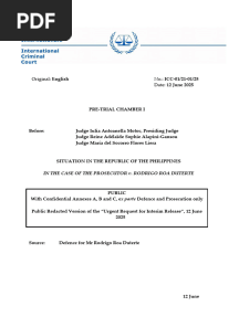 Duterte's Request to ICC for Interim Release