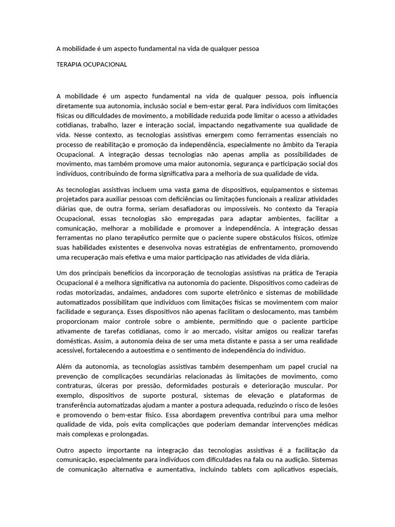 A Mobilidade É Um Aspecto Fundamental Na Vida de Qualquer Pessoa | PDF ...