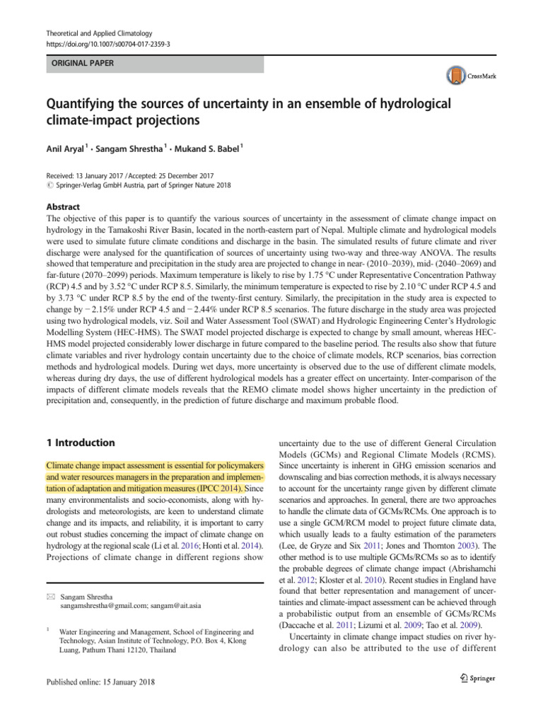 Uncertainty in Hydrological Climate Projections | PDF | General ...