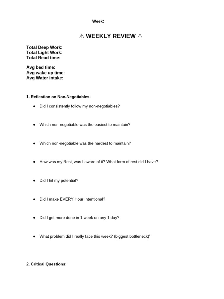 Weekly Review Template and Reflection | PDF | Disciplines | Social ...