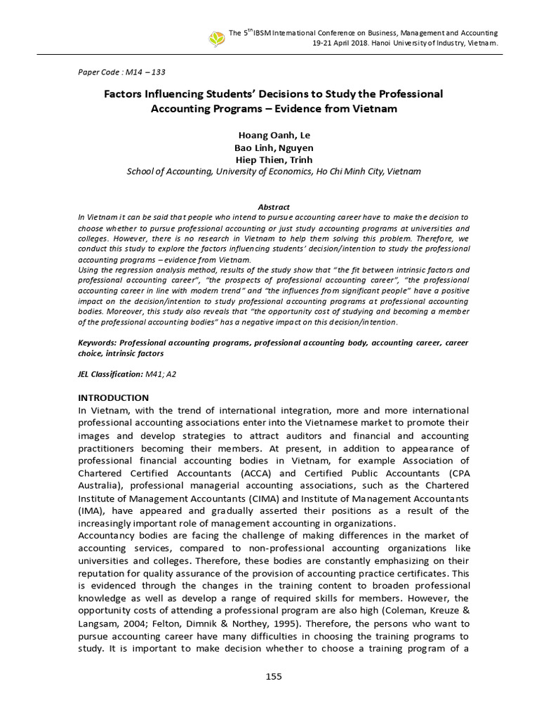 Factors Influencing Accounting Study Choices | PDF | Dependent And ...