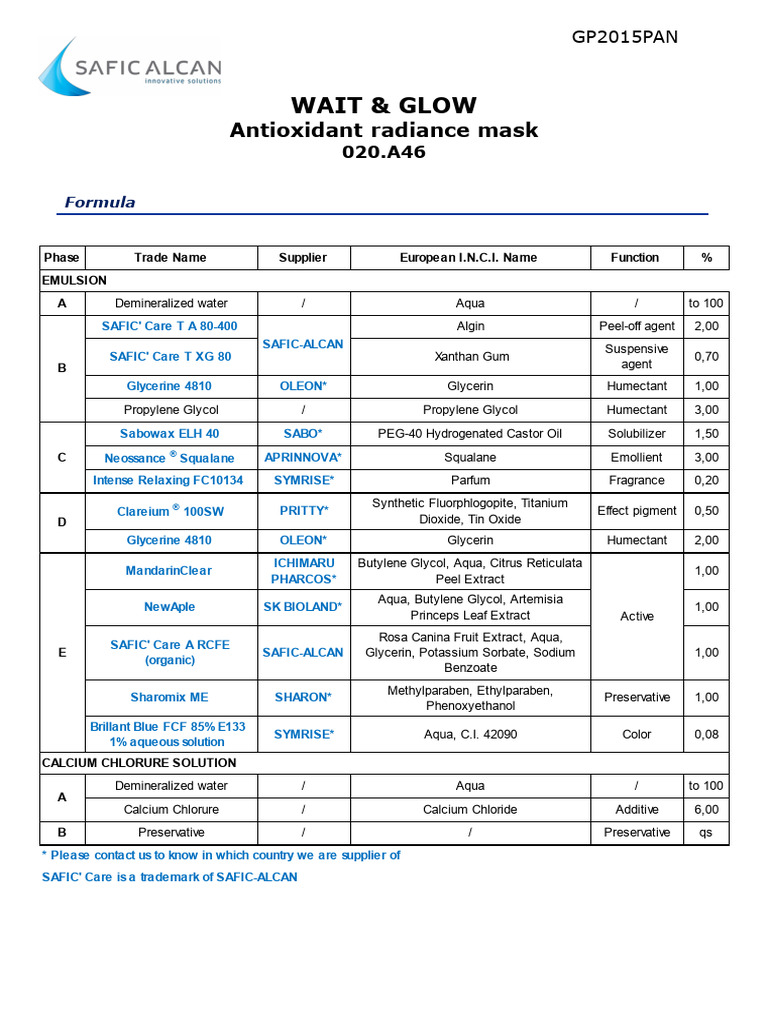 Face Mask Ingredient Formulations | PDF | Glycerol | Sodium Hydroxide