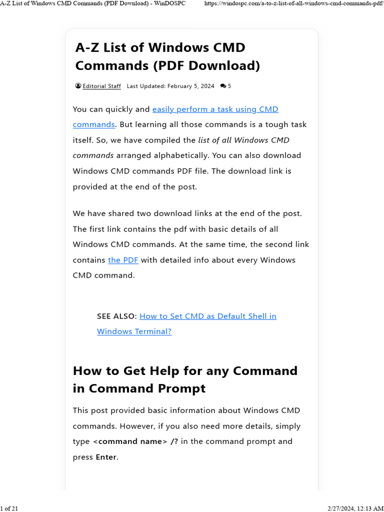 A-Z List of Windows CMD Commands (PDF Download) - WinDOSPC | PDF ...