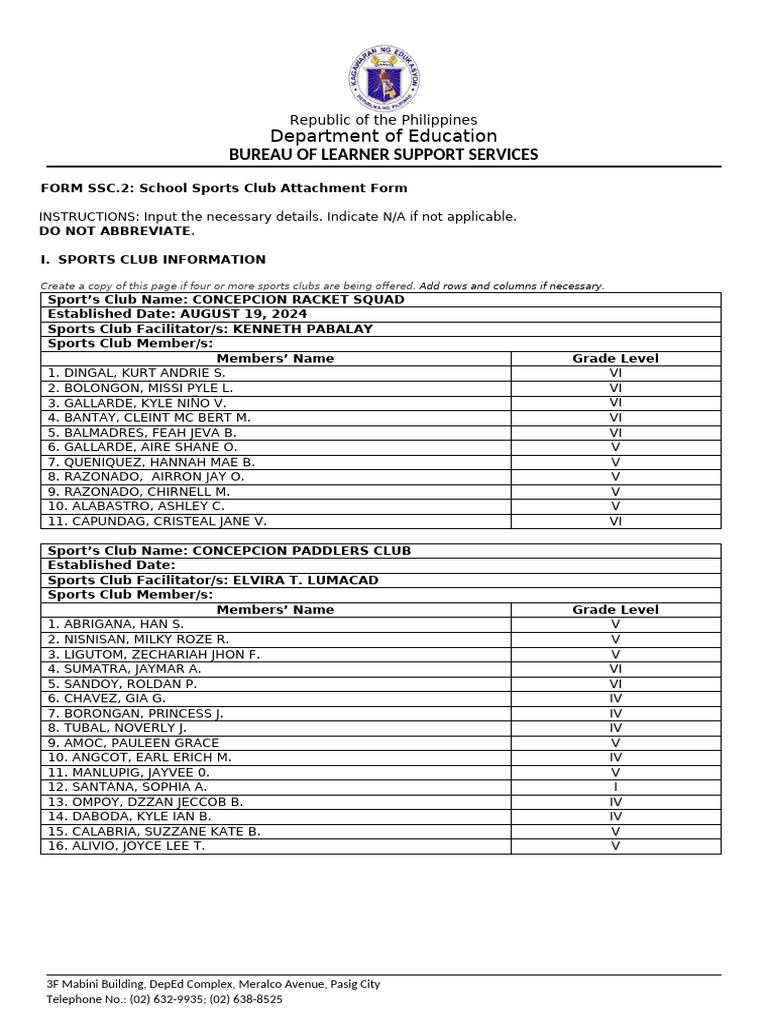 FORM SSC.2 School Sports Club Attachment Form v1 2023 2024 | PDF | Sports