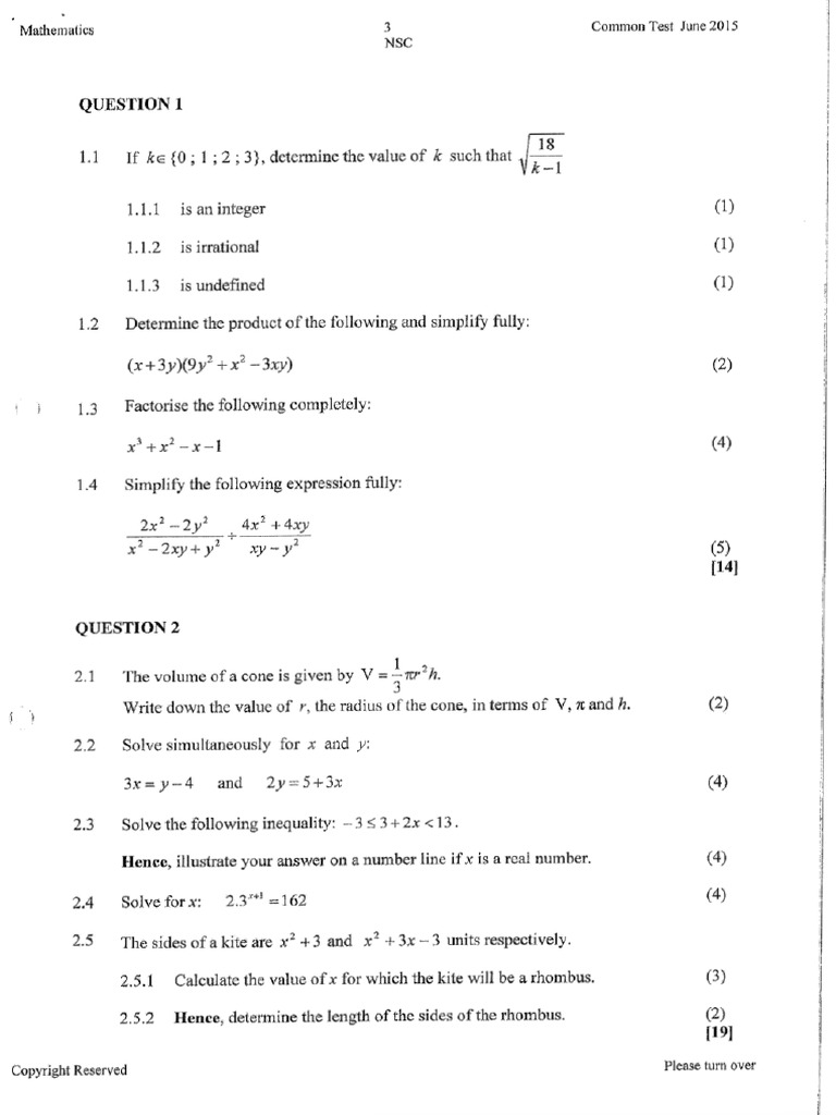 Grade 10 Algebra Exam Revision | PDF