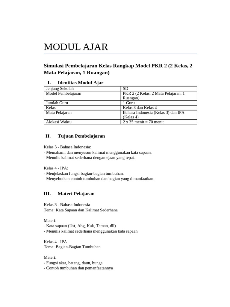 Modul Ajar Kelas Rangkap SD 3 dan 4 | PDF