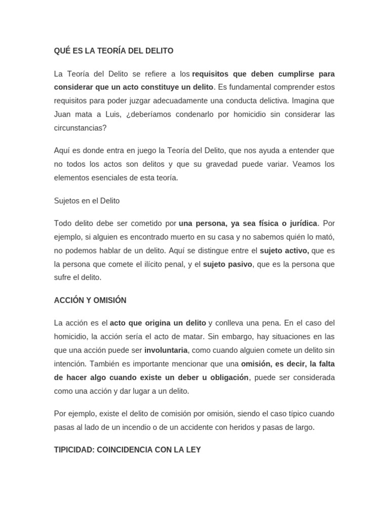Qué Es La Teoría Del Delito | PDF | Derecho penal | Intención (Derecho ...