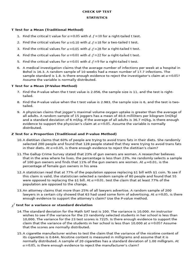 Statistical Tests for Hypothesis Evaluation | PDF | Student's T Test ...