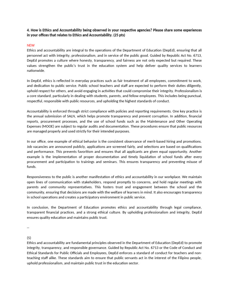 Ethics and Accountability in DepEd Operations | PDF | Accountability ...