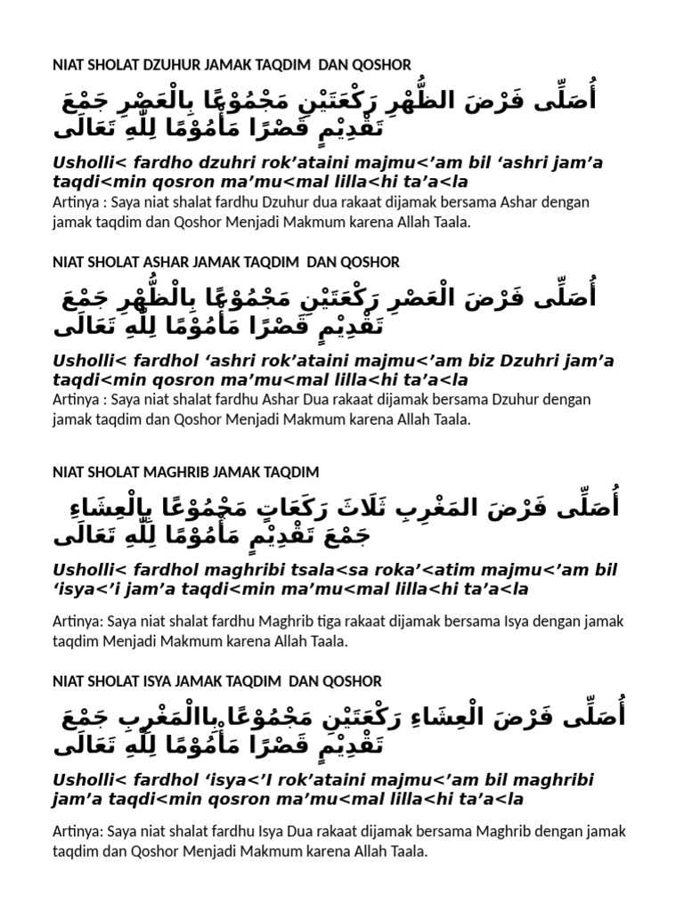 Niat Shalat Jamak Taqdim dan Qoshor | PDF
