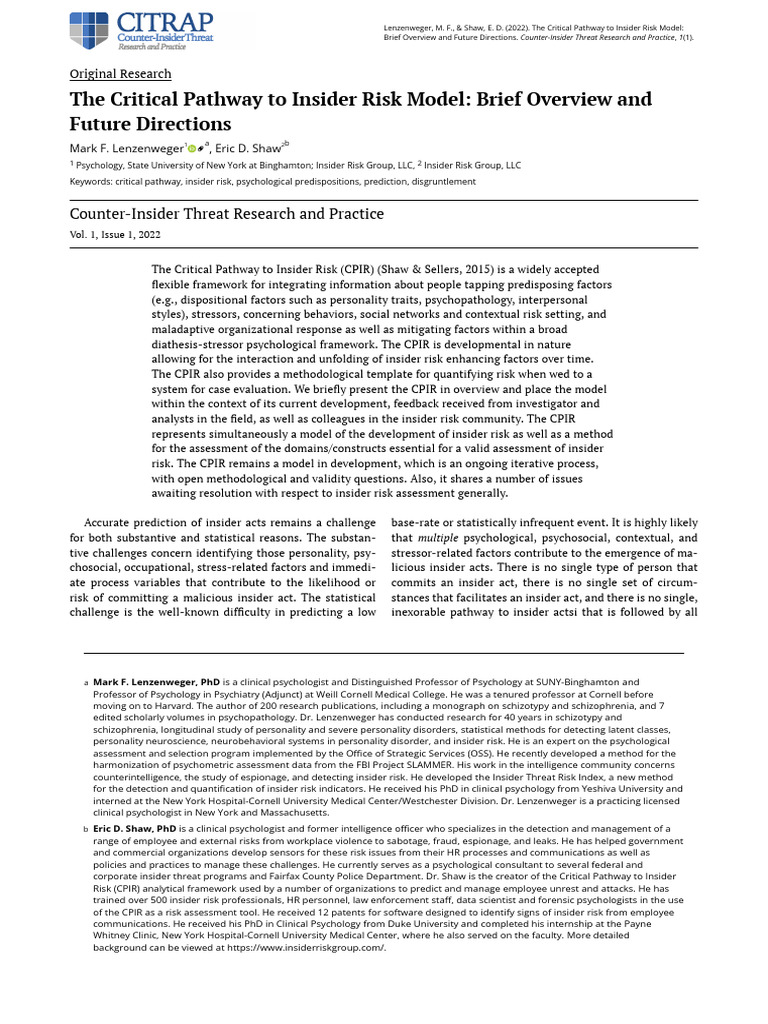 Overview of Insider Risk Pathway Model | PDF | Risk | Psychology