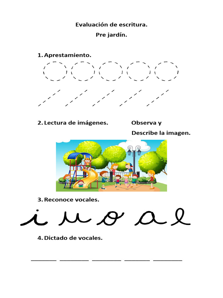 Evaluación de Escritura en Pre Jardín | PDF