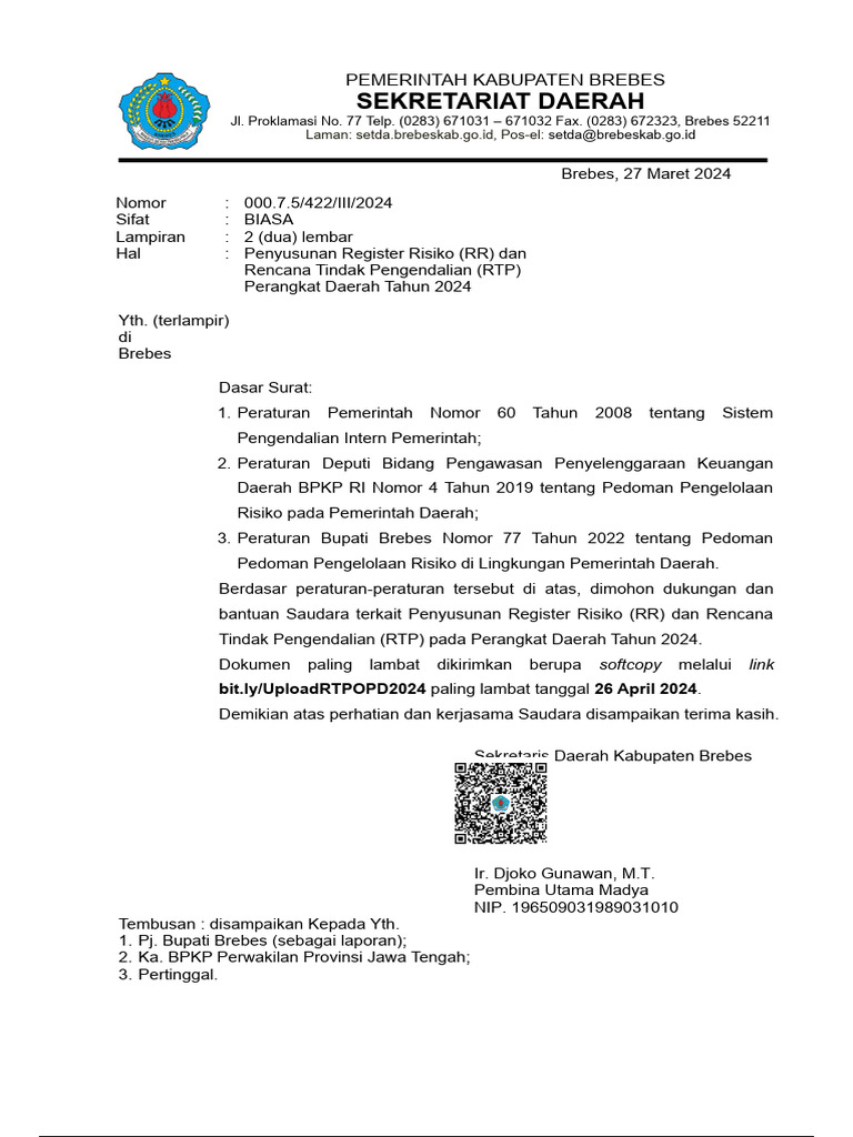 Penyusunan Register Risiko 2024 Brebes | PDF