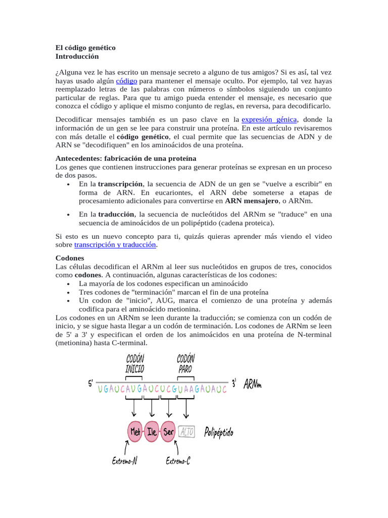 Codón de inicio y código genético | PDF | Codigo genetico | Traducción ...
