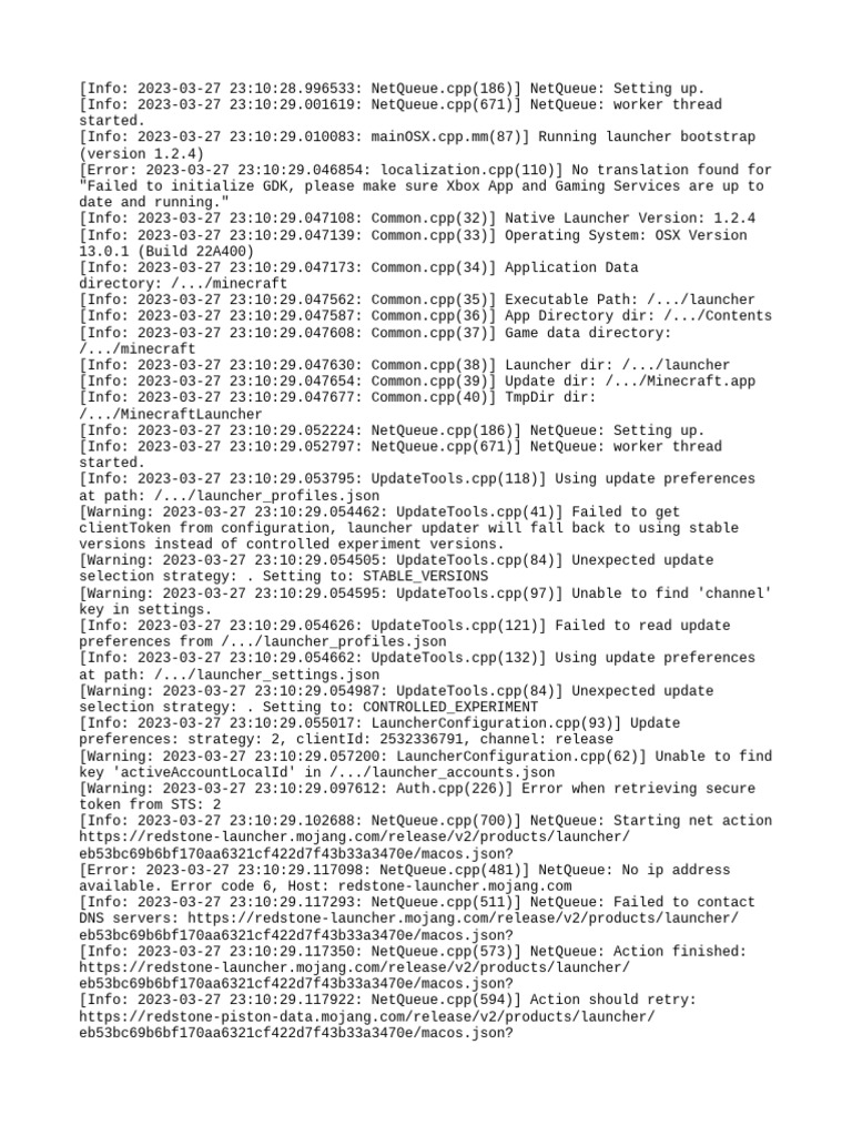 Minecraft Launcher Error Log Analysis | PDF | Computing | Computer ...