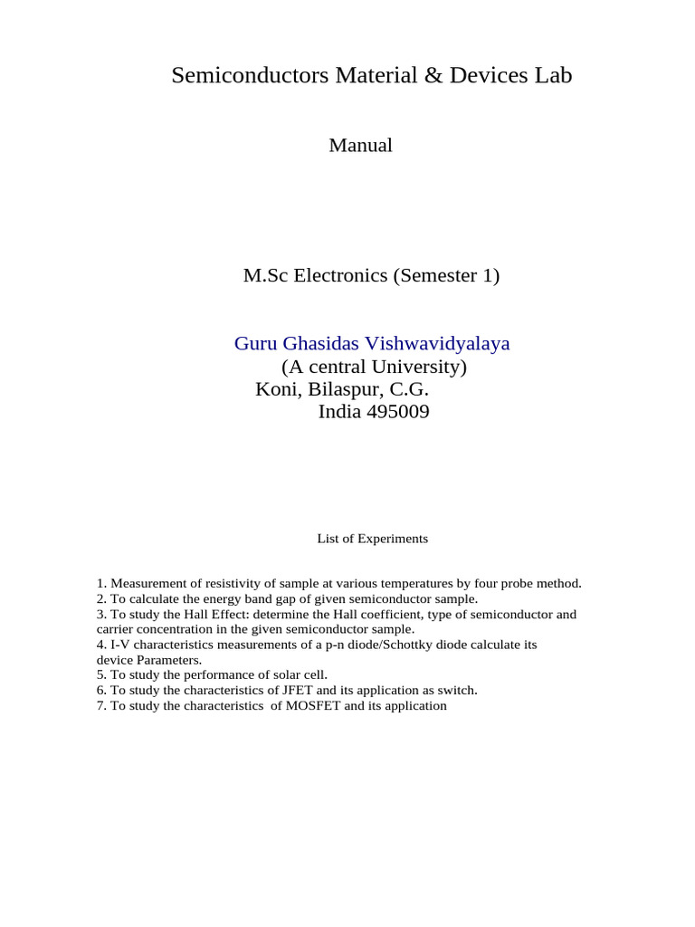 Semiconductor Device Lab Manual | PDF | Field Effect Transistor ...