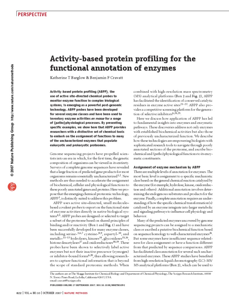 Activity-Based Protein Profiling For The Functional Anotation of ...