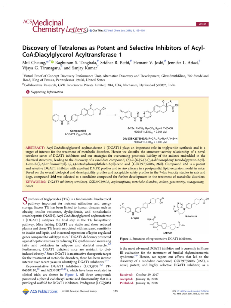 Tetralones: Selective DGAT1 Inhibitors | PDF | Ic50 | Metabolic Pathway