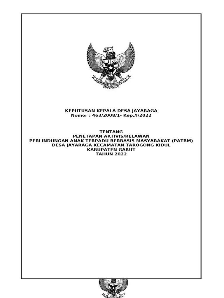 Penetapan Relawan Perlindungan Anak PATBM | PDF