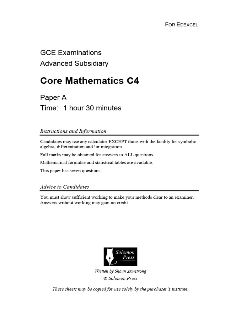 Paper A - QP C4 Solomon | PDF | Algebra | Mathematical Analysis