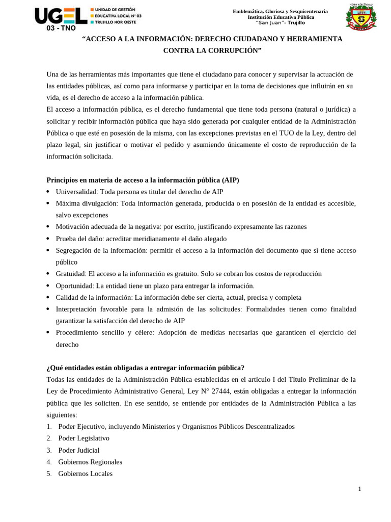 Derecho de Acceso a la Información Pública | PDF | Administración ...