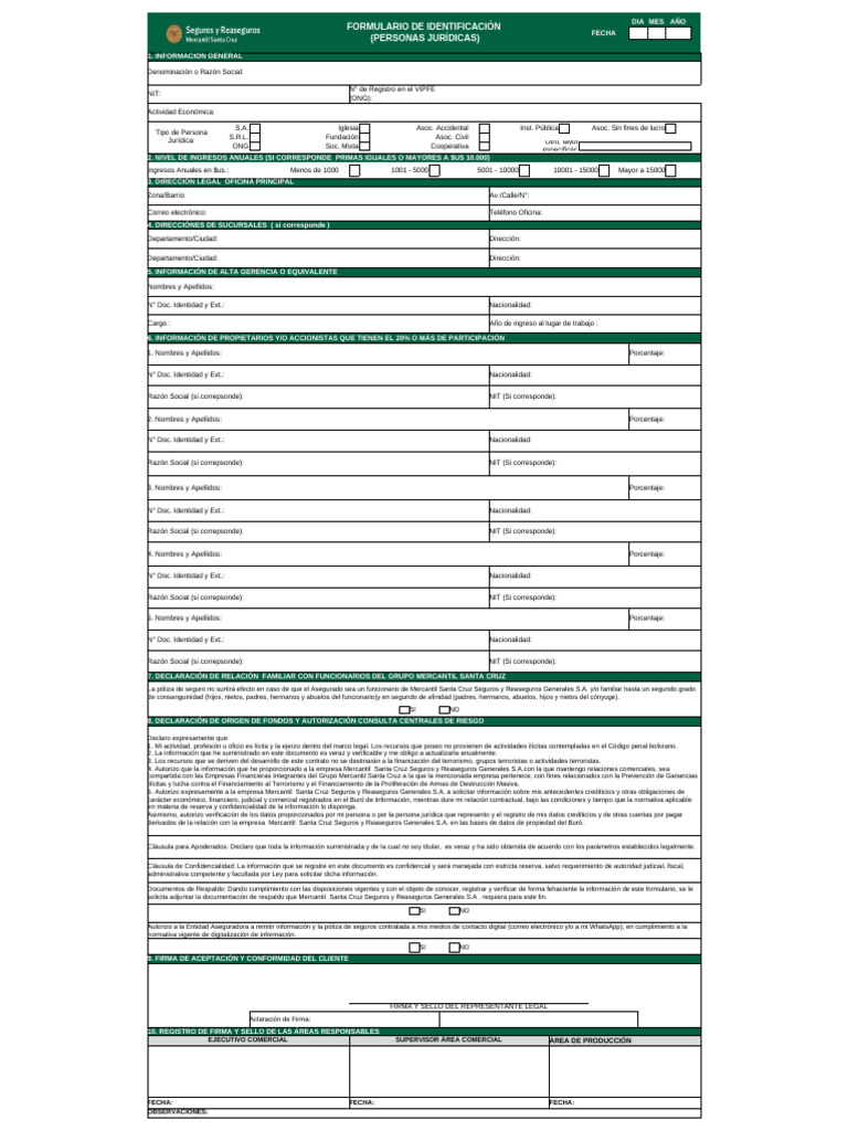 Formulario de Identificación Jurídica | PDF | Reaseguro | Seguro