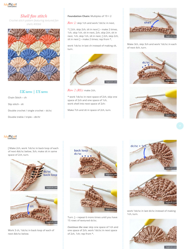 Crochet Shell Fan Stitch Guide | PDF | Crochet | Needlework