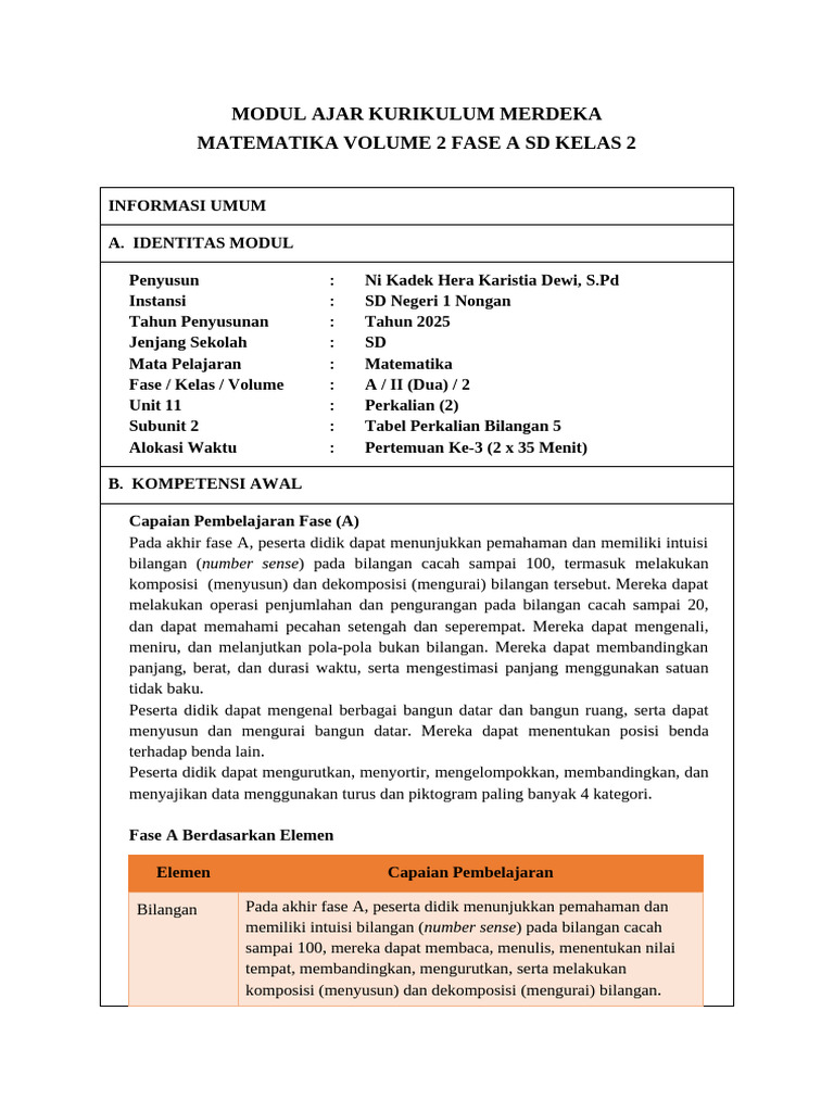 Modul Ajar Matematika SD Kelas 2 | PDF