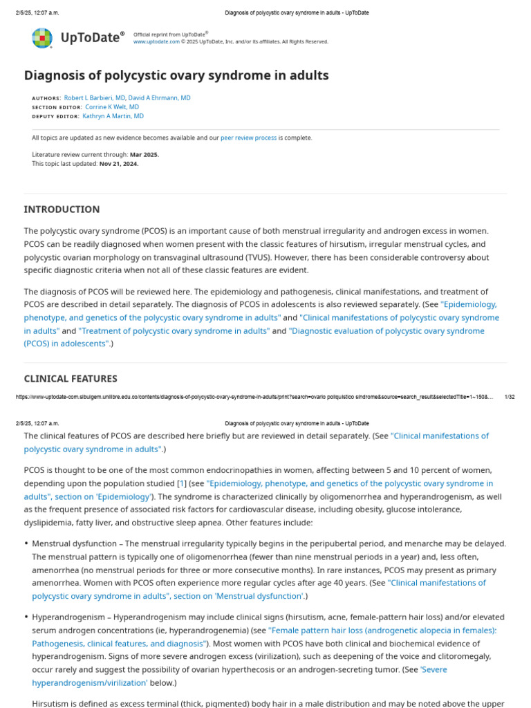 Diagnosis of Polycystic Ovary Syndrome in Adults - UpToDate | PDF ...