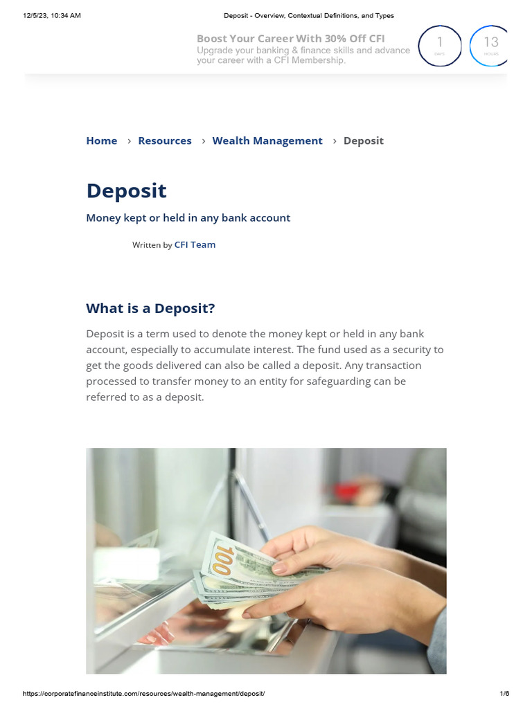 Deposit - Overview, Contextual Definitions, and Types | PDF | Transaction  Account | Banks