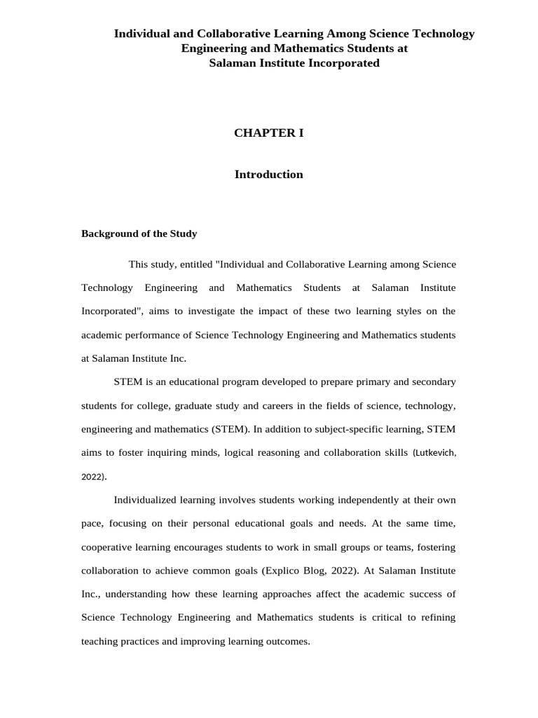 Individual and Collaborative Learning Among Science Technology ...