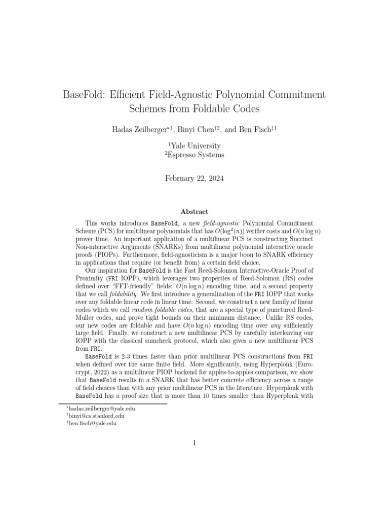 BaseFold: Fast Field-Agnostic PCS | PDF | Matrix (Mathematics) | Algorithms