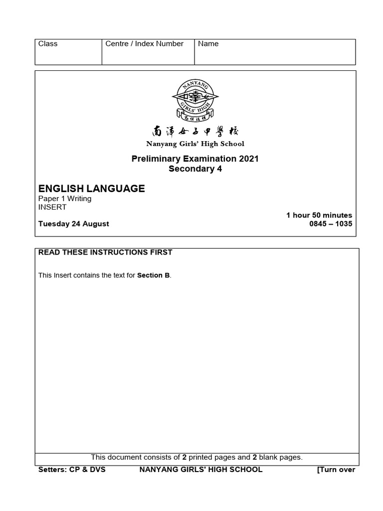 2021 English Language Exam Insert | PDF | Otter | Singapore