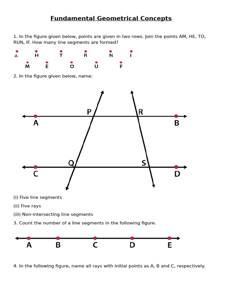 Fundamental Geometric Concepts Worksheet | PDF | Line (Geometry ...