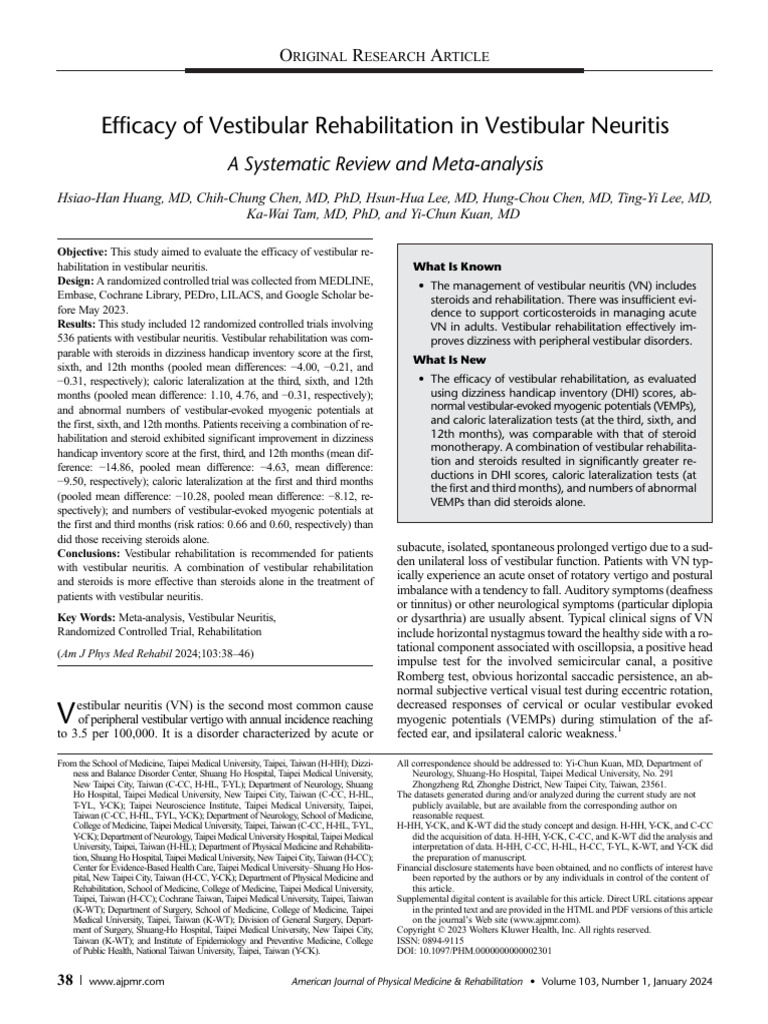 Efficacy of Vestibular Rehabilitation In.7 | PDF | Vertigo | Vestibular ...