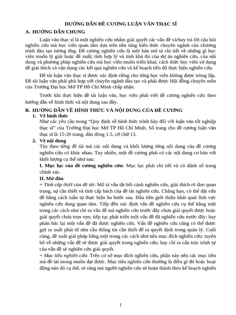 Huong Dan Viet de Cuong Luan Van Thac Si | PDF