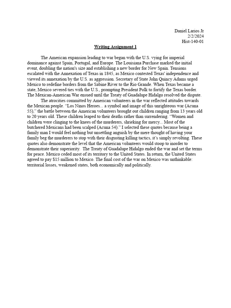 Writing Assignment 1- Hist-140-01 | PDF