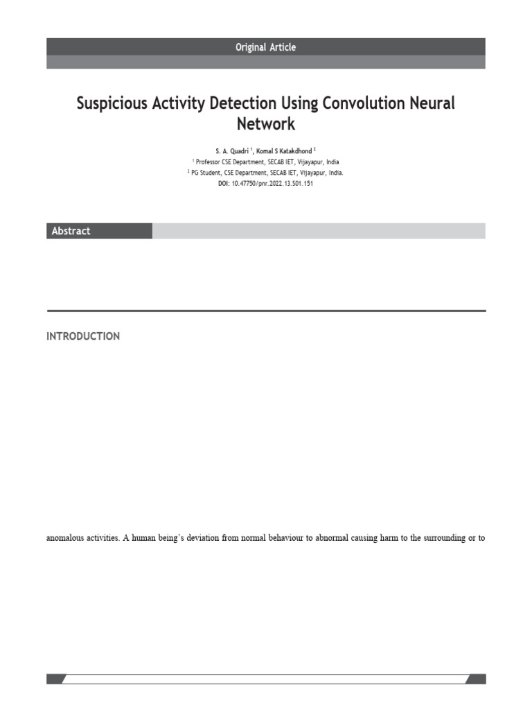 Suspicious Activity Detection Using Convolution Neural Network | PDF ...