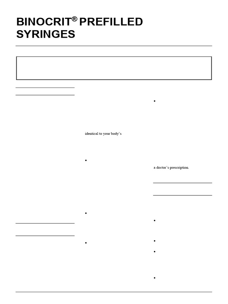 Binocrit Injection Uses and Guidelines | PDF | Injection (Medicine ...