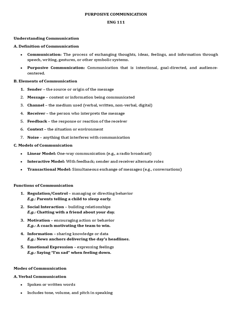 Purposive Communication Essentials Guide | PDF | Communication ...