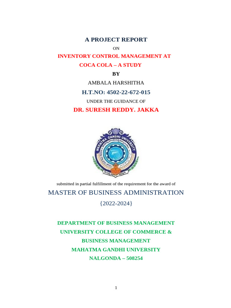 Coca-Cola Inventory Control Management Report | PDF | Inventory | Coca Cola