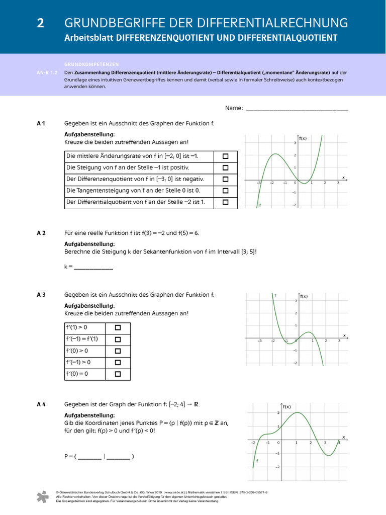 Grundbegriffe Der Differentialrechnung Differenzen Differentialquotient ...