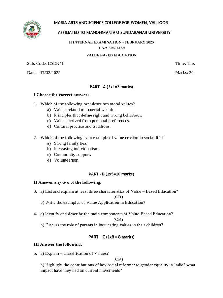 Value Based Education 2nd BA | PDF